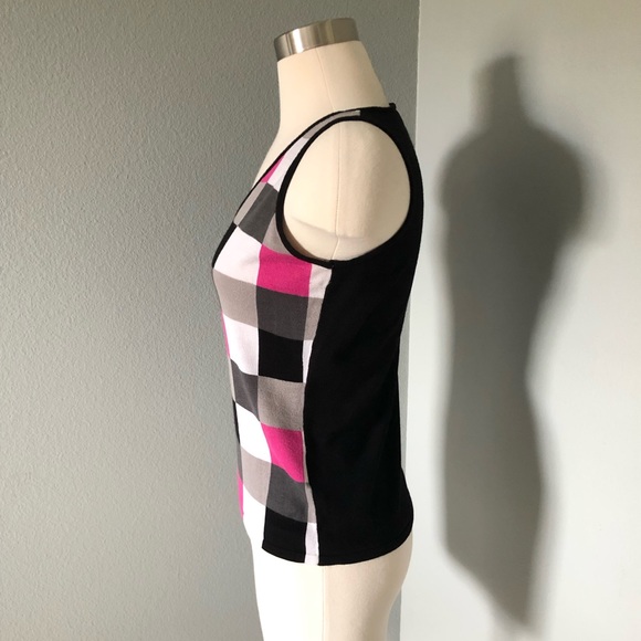 Taifun Collection Sleeveless V-Neck Checkered Knit Sweater Blouse - Picture 4 of 16